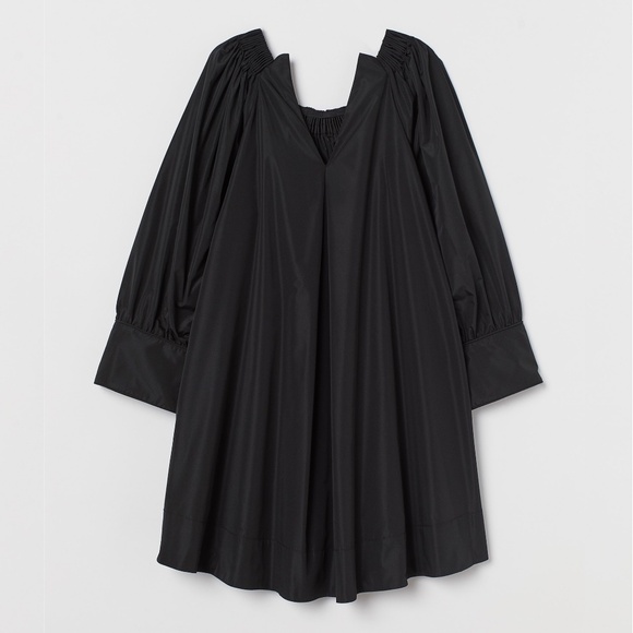 H&M Conscious Exclusive Voluminous Tunic Dress Black Taffeta Size EUR 34 / XXS - Picture 3 of 4